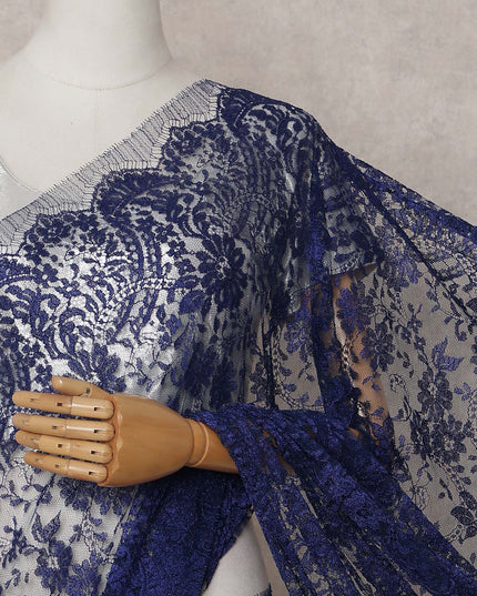 Navy Blue Chantilly Lace Saree - D31666