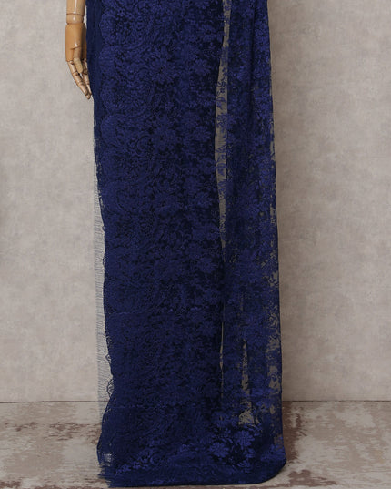 Navy Blue Chantilly Lace Saree - D31666