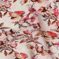 Light Pink Floral Leaf Printed Premium Pure Silk Crepe Fabric Red Blossom Vine Design Soft Lightweight Dress Material 110 Cms Width India-D28002