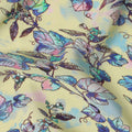 Yellow Floral Leaf Printed Premium Pure Silk Crepe Fabric Blue Botanical Vine Design Soft Lightweight Dress Material 110 Cms Width India-D28000