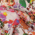 Beige Floral Printed Premium Pure Silk Crepe Fabric Multicolor Botanical Garden Design Soft Lightweight Dress Material 110 Cms Width India-D27987