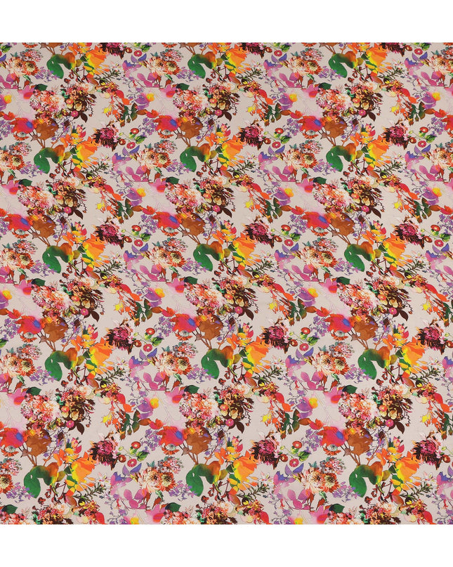 Beige Floral Printed Premium Pure Silk Crepe Fabric Multicolor Botanical Garden Design Soft Lightweight Dress Material 110 Cms Width India-D27987
