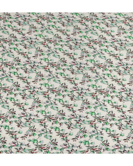 Cream Floral Leaf Printed Premium Pure Silk Crepe Fabric Botanical Vine Design Soft Lightweight Dress Material 110 Cms Width India-D27999