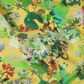 Yellow Floral Printed Premium Pure Silk Crepe Fabric Botanical Garden Design Soft Lightweight Dress Material 110 Cms Width India-D27984