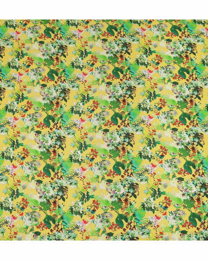 Yellow Floral Printed Premium Pure Silk Crepe Fabric Botanical Garden Design Soft Lightweight Dress Material 110 Cms Width India-D27984
