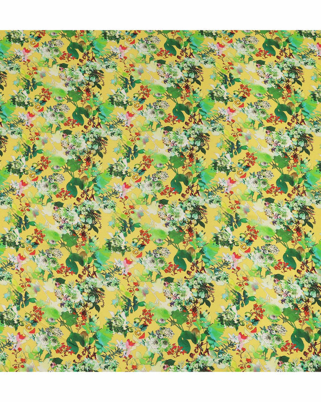 Yellow Floral Printed Premium Pure Silk Crepe Fabric Botanical Garden Design Soft Lightweight Dress Material 110 Cms Width India-D27984