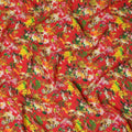 Red Floral Printed Premium Pure Silk Crepe Fabric Multicolor Botanical Garden Design Soft Lightweight Dress Material 110 Cms Width India-D27985