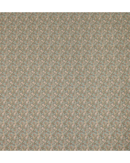 Sage Green Small Floral Printed Premium Pure Silk Crepe Fabric Delicate Blossom Vine Design Soft Lightweight Dress Material 110 Cms Width India-D28005