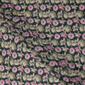 Dark Teal Floral Printed Premium Pure Silk Crepe Fabric Pink Blossom Garden Design Soft Lightweight Dress Material 110 Cms Width India-D28009 - Regal Fabrics