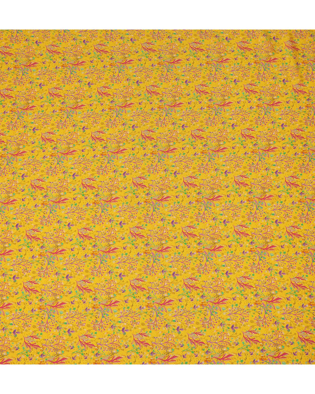 Yellow Abstract Leaf Printed Premium Pure Silk Crepe Fabric Multicolor Botanical Vine Design Soft Lightweight Dress Material 110 Cms Width India-D28010