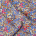 Blue Floral Printed Premium Pure Silk Crepe Fabric Pink Blossom Garden Design Soft Lightweight Dress Material 110 Cms Width India-D27996 - Regal Fabrics