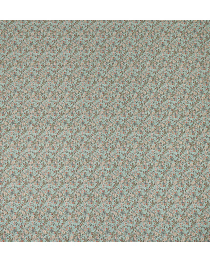 Mint Green Small Floral Printed Premium Pure Silk Crepe Fabric Delicate Blossom Vine Design Soft Lightweight Dress Material 110 Cms Width India-D28006