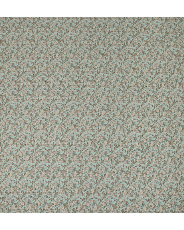Mint Green Small Floral Printed Premium Pure Silk Crepe Fabric Delicate Blossom Vine Design Soft Lightweight Dress Material 110 Cms Width India-D28006