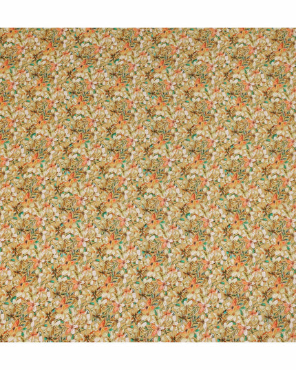 Mustard Floral Printed Premium Pure Silk Crepe Fabric Orange Blossom Garden Design Soft Lightweight Dress Material 110 Cms Width India-D27997 - Regal Fabrics