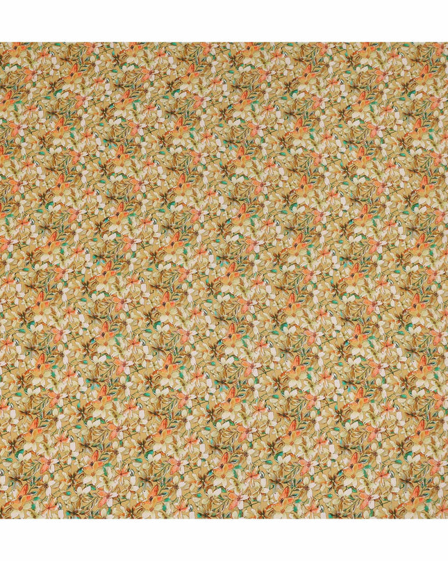 Mustard Floral Printed Premium Pure Silk Crepe Fabric Orange Blossom Garden Design Soft Lightweight Dress Material 110 Cms Width India-D27997
