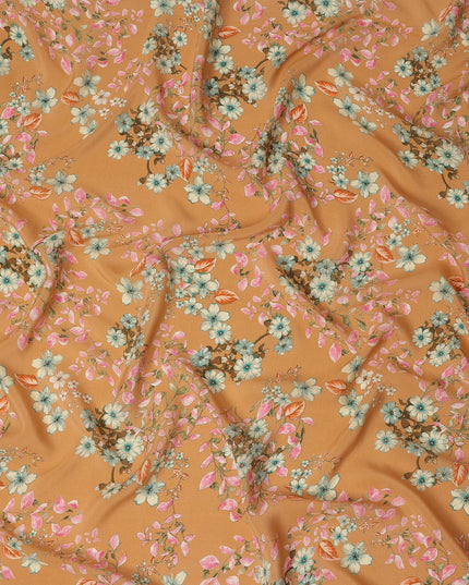 Mustard Floral Printed Premium Pure Silk Crepe Fabric Blossom Vine Design Soft Lightweight Dress Material 110 Cms Width India-D28008