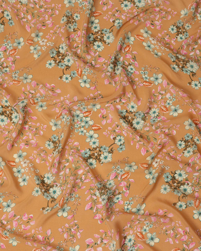 Mustard Floral Printed Premium Pure Silk Crepe Fabric Blossom Vine Design Soft Lightweight Dress Material 110 Cms Width India-D28008