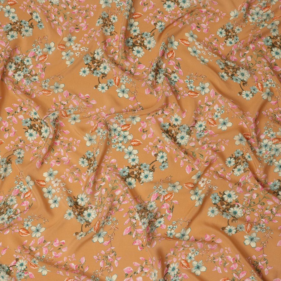 Mustard Floral Printed Premium Pure Silk Crepe Fabric Blossom Vine Design Soft Lightweight Dress Material 110 Cms Width India-D28008