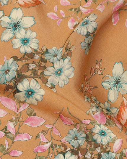 Mustard Floral Printed Premium Pure Silk Crepe Fabric Blossom Vine Design Soft Lightweight Dress Material 110 Cms Width India-D28008