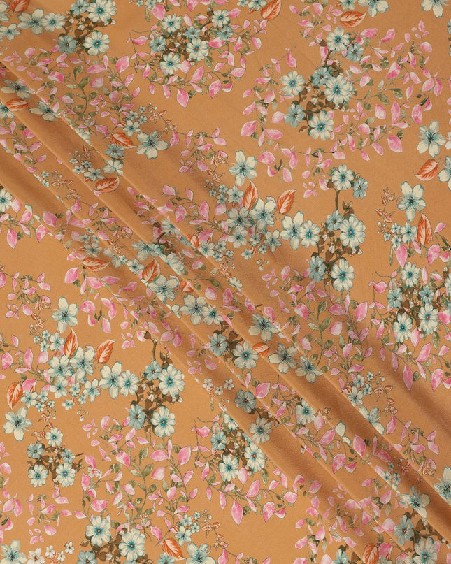 Mustard Floral Printed Premium Pure Silk Crepe Fabric Blossom Vine Design Soft Lightweight Dress Material 110 Cms Width India-D28008