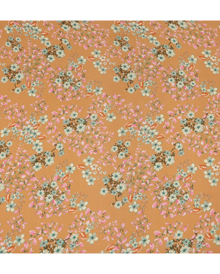 Mustard Floral Printed Premium Pure Silk Crepe Fabric Blossom Vine Design Soft Lightweight Dress Material 110 Cms Width India-D28008