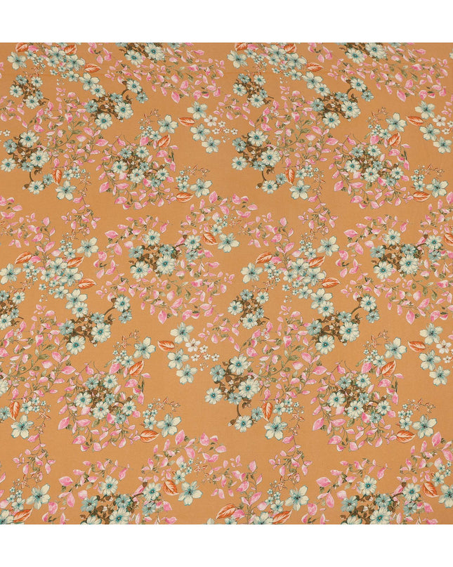 Mustard Floral Printed Premium Pure Silk Crepe Fabric Blossom Vine Design Soft Lightweight Dress Material 110 Cms Width India-D28008