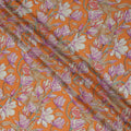 Orange Floral Printed Premium Pure Silk Crepe Fabric Large Blossom Vine Design Soft Lightweight Dress Material 110 Cms Width India-D28011