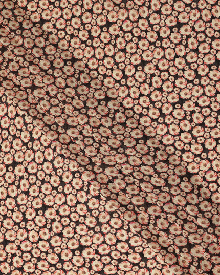 Black Floral Printed Premium Pure Silk Crepe Fabric Beige Blossom Garden Design Soft Lightweight Dress Material 110 Cms Width India-D28003