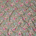 Grey Floral Printed Premium Pure Silk Crepe Fabric Pastel Blossom Garden Design Soft Lightweight Dress Material 110 Cms Width India-D27988 - Regal Fabrics