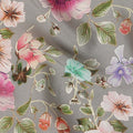 Grey Floral Printed Premium Pure Silk Crepe Fabric Pastel Blossom Garden Design Soft Lightweight Dress Material 110 Cms Width India-D27988 - Regal Fabrics