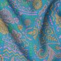 Turquoise Paisley Floral Printed Premium Pure Silk Crepe Fabric Ethnic Geometric Motif Design Soft Lightweight Dress Material 110 Cms Width India-D28012 - Regal Fabrics