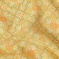 Yellow Geometric Floral Printed Premium Pure Silk Crepe Fabric Vintage Tile Pattern Soft Lightweight Dress Material 110 Cms Width India-D27992