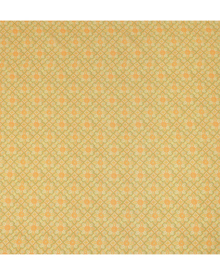 Yellow Geometric Floral Printed Premium Pure Silk Crepe Fabric Vintage Tile Pattern Soft Lightweight Dress Material 110 Cms Width India-D27992