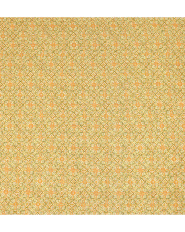 Yellow Geometric Floral Printed Premium Pure Silk Crepe Fabric Vintage Tile Pattern Soft Lightweight Dress Material 110 Cms Width India-D27992