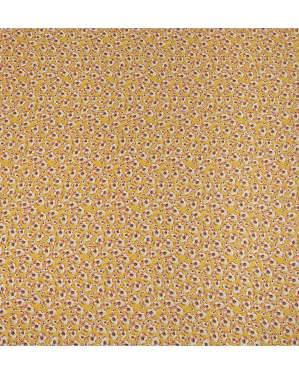 Yellow Small Floral Printed Premium Pure Silk Crepe Fabric Delicate Blossom Design Soft Lightweight Dress Material 110 Cms Width India-D28004
