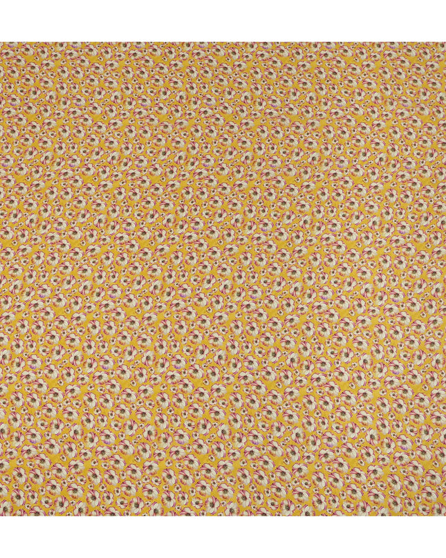 Yellow Small Floral Printed Premium Pure Silk Crepe Fabric Delicate Blossom Design Soft Lightweight Dress Material 110 Cms Width India-D28004
