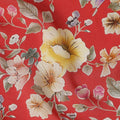 Red Floral Printed Premium Pure Silk Crepe Fabric Yellow Blossom Garden Design Soft Lightweight Dress Material 110 Cms Width India-D27989 - Regal Fabrics