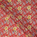 Red Floral Printed Premium Pure Silk Crepe Fabric Yellow Blossom Garden Design Soft Lightweight Dress Material 110 Cms Width India-D27989 - Regal Fabrics