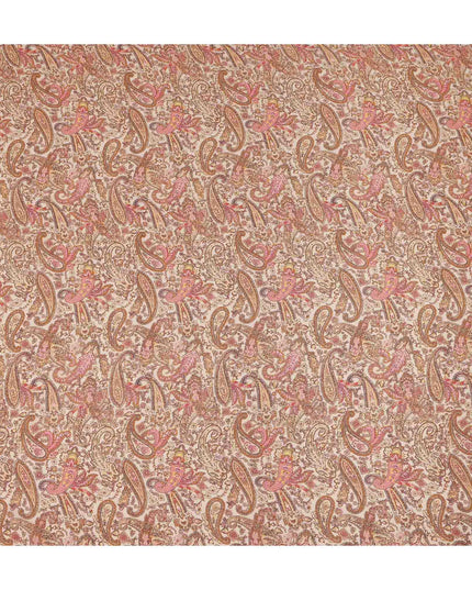 Beige Paisley Printed Premium Pure Silk Crepe Fabric Vintage Floral Leaf Design Soft Lightweight Dress Material 110 Cms Width India-D27995