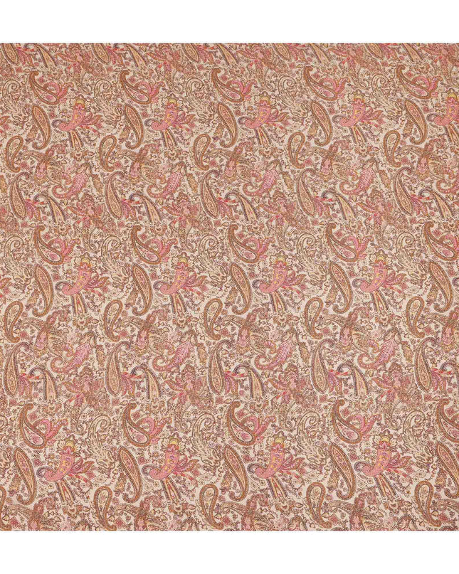 Beige Paisley Printed Premium Pure Silk Crepe Fabric Vintage Floral Leaf Design Soft Lightweight Dress Material 110 Cms Width India-D27995