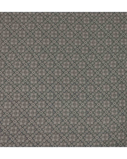 Grey Geometric Floral Printed Premium Pure Silk Crepe Fabric Vintage Tile Pattern Soft Lightweight Dress Material 110 Cms Width India-D27991