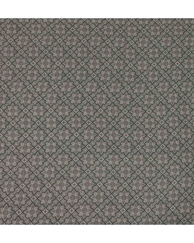 Grey Geometric Floral Printed Premium Pure Silk Crepe Fabric Vintage Tile Pattern Soft Lightweight Dress Material 110 Cms Width India-D27991