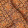 Brown Geometric Floral Printed Premium Pure Silk Crepe Fabric Vintage Tile Pattern Soft Lightweight Dress Material 110 Cms Width India-D27993