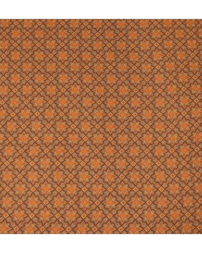 Brown Geometric Floral Printed Premium Pure Silk Crepe Fabric Vintage Tile Pattern Soft Lightweight Dress Material 110 Cms Width India-D27993