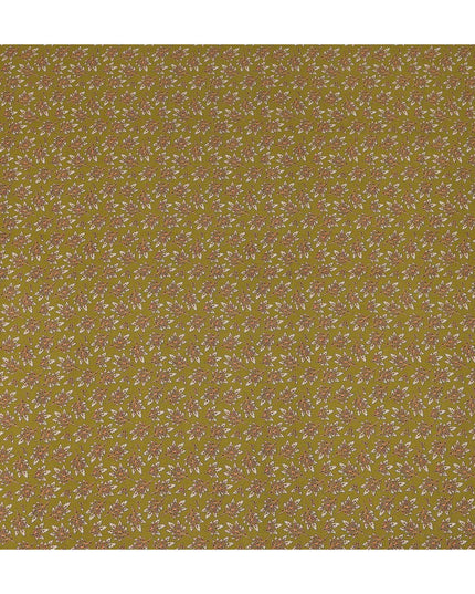 Olive Green Leaf Printed Premium Pure Silk Crepe Fabric Small Botanical Motif Design Soft Lightweight Dress Material 110 Cms Width India-D28013
