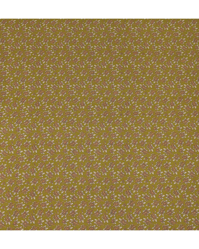 Olive Green Leaf Printed Premium Pure Silk Crepe Fabric Small Botanical Motif Design Soft Lightweight Dress Material 110 Cms Width India-D28013