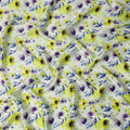 White Lime Green Floral Printed Premium Pure Silk Satin Fabric Purple And Blue Blossom Design Luxury Soft Dress Material 110 Cms Width India-D28029 - Regal Fabrics