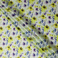 White Lime Green Floral Printed Premium Pure Silk Satin Fabric Purple And Blue Blossom Design Luxury Soft Dress Material 110 Cms Width India-D28029 - Regal Fabrics