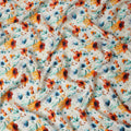 White Orange Floral Printed Premium Pure Silk Satin Fabric Teal And Blue Blossom Botanical Design Luxury Soft Dress Material 110 Cms Width India-D28030
