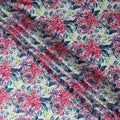 White Pink Floral Printed Premium Pure Silk Satin Fabric Purple And Blue Blossom Botanical Design Luxury Soft Dress Material 110 Cms Width India-D28028 - Regal Fabrics